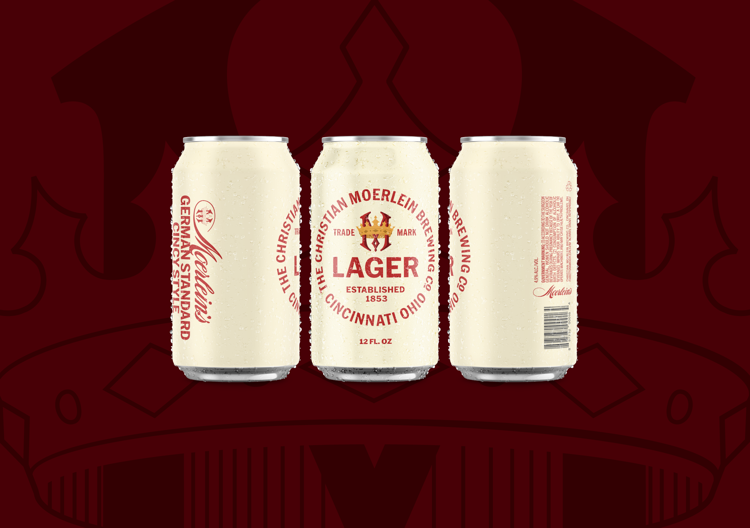 cnb_moerlein_desktop Moerlein Lager cans hero shot with logo behind it.