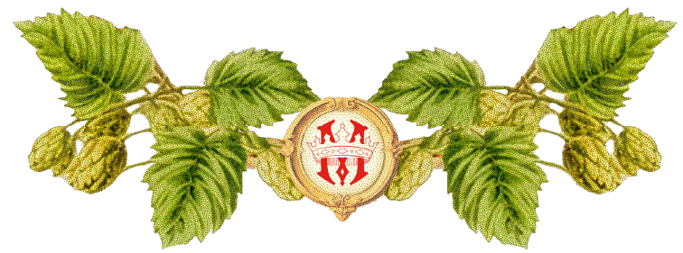 Moerlein logo crest sitting in a wreath of hops.